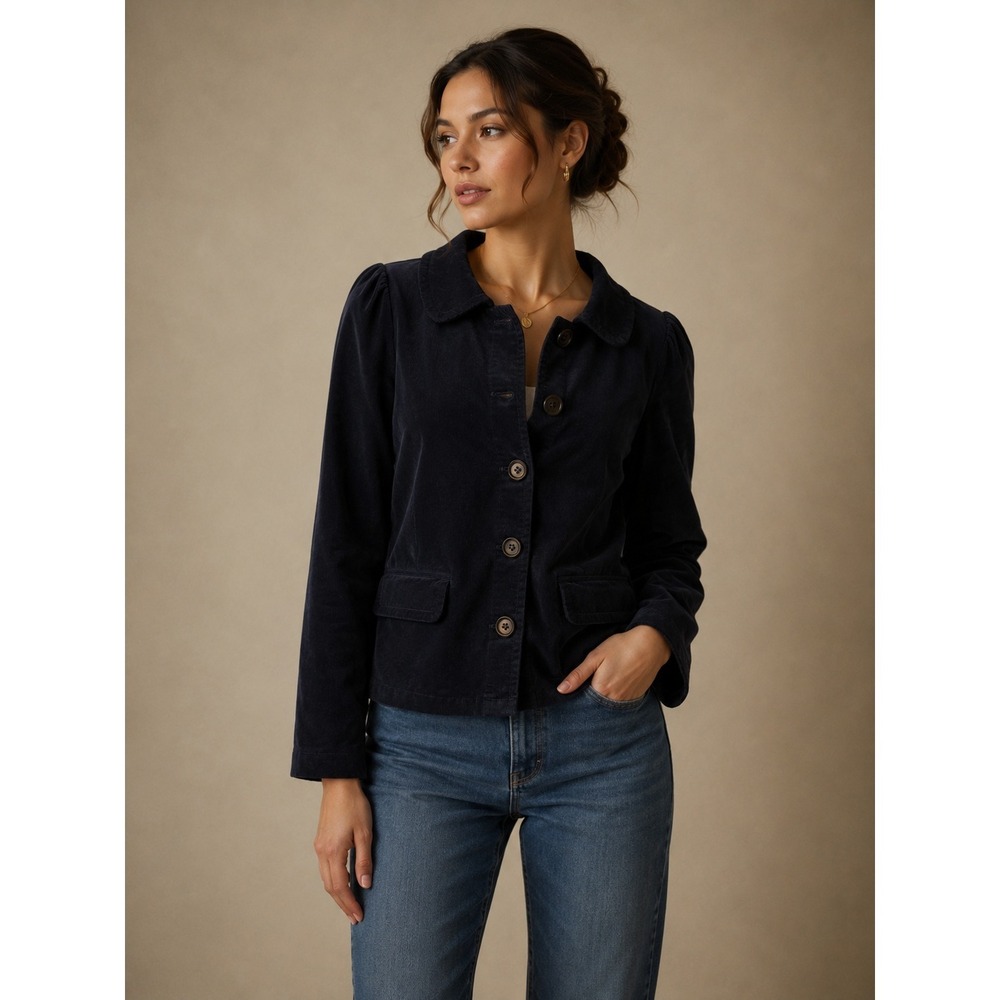 J.Crew Corduroy Jacket Women 12‎ Navy Blue Button mod preppy Heritage French